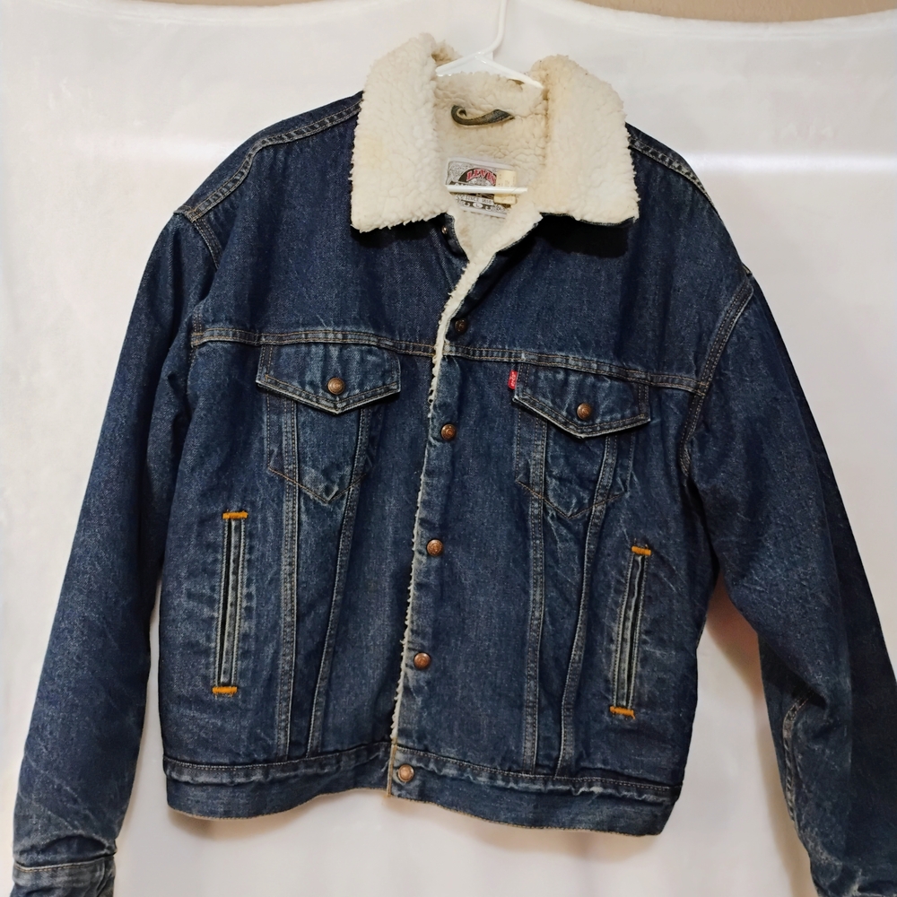 VTG 90s Levi's Authentic Sherpa Lined Blue Denim Trucker Jacket Mens Large Levis